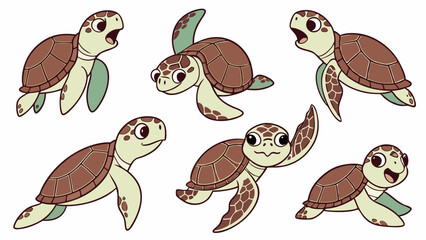 Delightful Collection of Cartoon Sea Turtles Swimming Happily Together