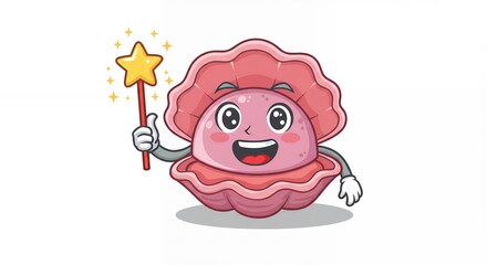 Obraz premium Cartoon clam character holding magic wand