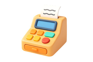 3D Cash Register with Receipt – Retail and Sales Icon, Isolated on Transparent Background, PNG
