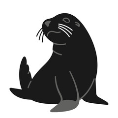 Cute cartoon seal illustration, black and gray, vector graphic design element