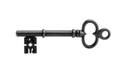 Vintage gray metal key against black background