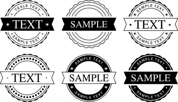 Six Black and White Circular Text Badges with Banners