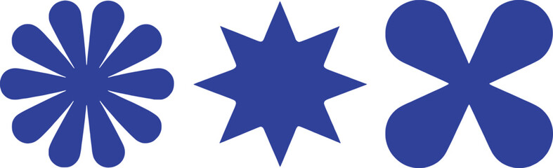 Three Blue Abstract Floral Shapes on White Background