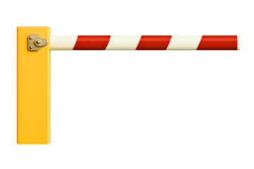Red and white striped parking barrier arm on a transparent background