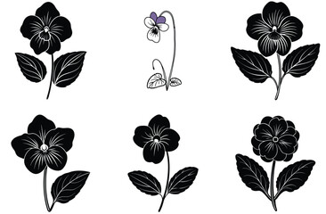 Seamless vector pattern of black and white floral elements, featuring intricate flower, leaf, and rose silhouettes for a vintage art illustration