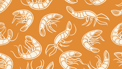 Seamless Pattern with Shrimp or Prawns Seafood Background Food Design