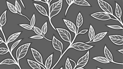 Monochrome Leaf Pattern with Elegant White Outlines for Backgrounds