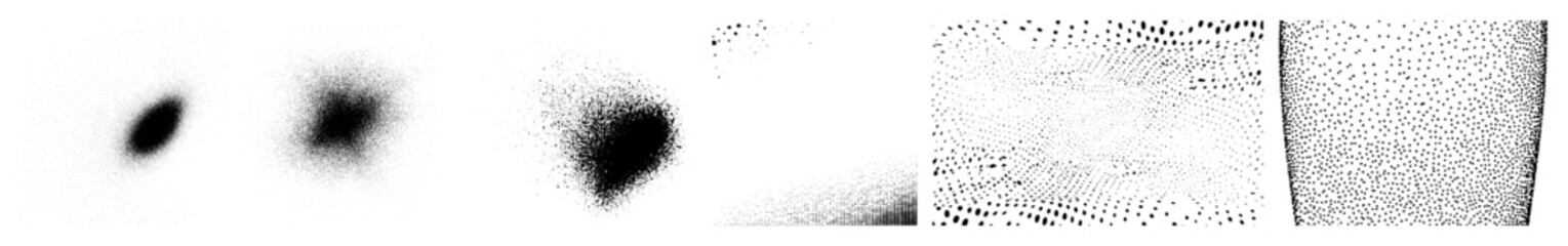 Naklejka premium Vector Abstract particle arrangements forming dynamic shapes and textures.