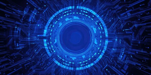 Obraz premium Futuristic Blue Cyberpunk Technology Background: Abstract Vector Illustration with Circuit Board and Digital Circle Elements. Concept for Data Networks, Information Technology, and Fintech. High-Resol
