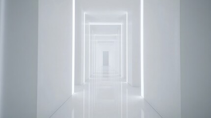 Endless White Corridor with Neon Lights