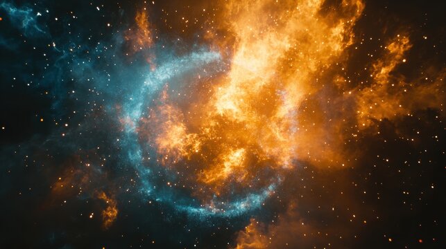 Cosmic Nebula with Vibrant Orange and Blue Gas Clouds