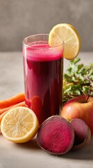 Close-up of refreshing beetroot lemon juice bright kitchen beverage