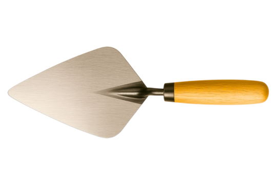 Metal pie server with a wooden handle on a transparent background