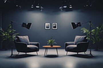 Dark studio interview setting
