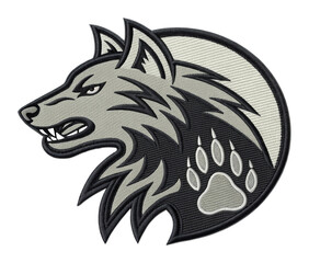 Fototapeta premium Wolf head emblem art urban environment digital fierce aesthetic. Patch concept png