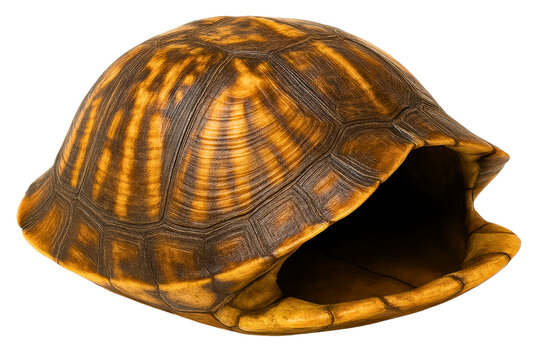 Empty brown and gold turtle shell on a transparent background