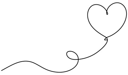 Balloon with heart shape continuous line drawing. Love gift symbol. Vector illustration isolated on white.