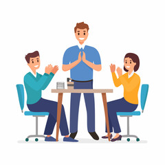 Appreciation: A team of colleagues applauds, showing admiration and recognition for a colleague, showing teamwork and collaboration in an office environment. 