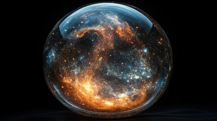 A crystal ball encapsulating a vibrant cosmic scene with stars and nebulae.