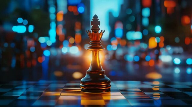 City chess set glows at night time