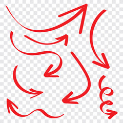 Set of black hand drawn arrows isolated on white. Vector illustration. Hand drawn doodle sketch style. 
