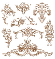 Luxury decorative vector elements set, rococo and baroque style, vintage luxury royal vignette
