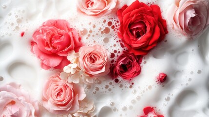 Elegant Roses Floating in Frothy Milk