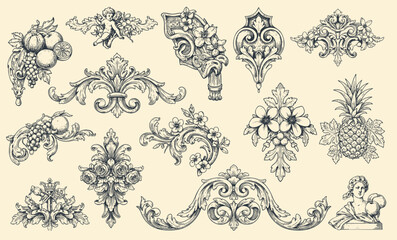 Hand drawn vector retro ornaments. vintage luxury royal vignette