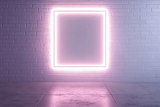 Empty lighted frame against a brick wall