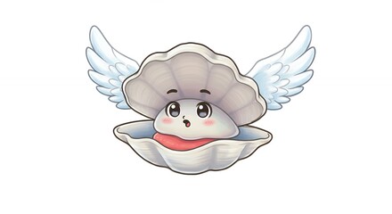 Obraz premium Cute cartoon clam character with wings