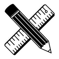 Crossed pencil and ruler silhouette design element