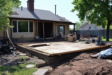 The process of building or refurbishing a patio area.