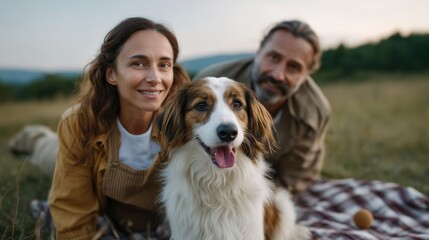 Peaceful Family Picnic Scene with Pet Dog