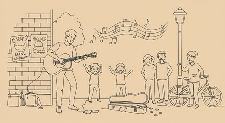 Street musician serenades family