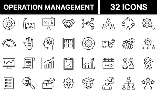 Operation Management Icon &ndash; Process Control, Workflow, and Efficiency Symbol Illustration