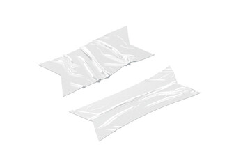 Blank white rectangle cut adhesive crumpled tape mockup, side view