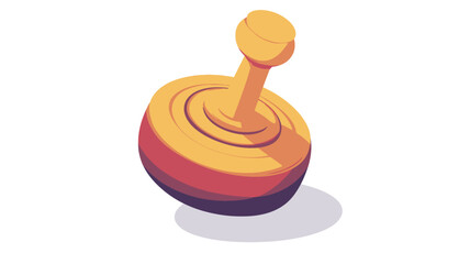 A digital illustration of a wooden spinning top. The top is predominantly yellow and orange with red and purple accents near the base.  It has a simple, slightly cartoonish design.