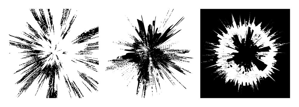 Vector Dynamic explosion bursts with radiating lines and scattered fragments.