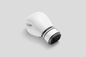 Blank white single boxing gloves mockup lying, grey background