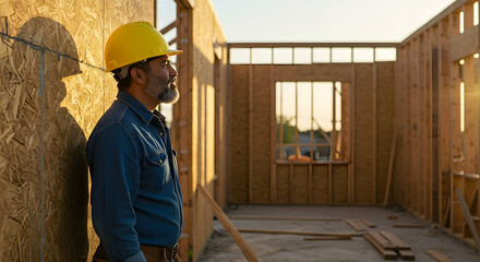 Construction Worker Contemplating New Home Frame
