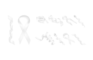 Blank white organza ribbon mockup, different types and views