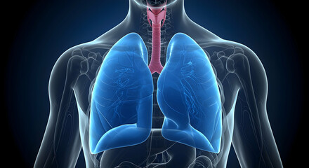 Detailed 3D Rendering of Human Lungs with Blue Hues