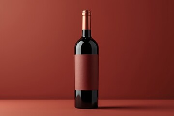 Elegant Red Bottle on Red Background A Sophisticated Still Life with Monochromatic Color Scheme and Clean Lines for Branding