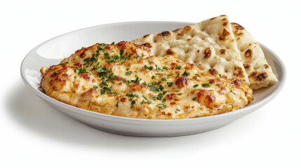 Creamy cheese dish served with soft bread, garnished with herbs, perfect for sharing and enjoying flavorful meal together