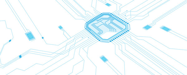 Abstract white blue digital technology futuristic circuit board background design. Technology dots lines connect network background.