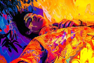 Hallucination - due to sleep paralysis: abstract image of well-being. Symptoms of neurological disease. Phantom sounds. Metaphorical sleep paralysis awareness of a mental illusion. Foggy visi.