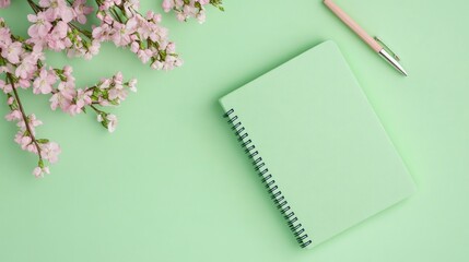 Mint green notebook with spring flowers