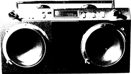Retro boombox in high contrast black and white abstract art