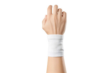 Blank white sport wristband on hand mockup, ai generated