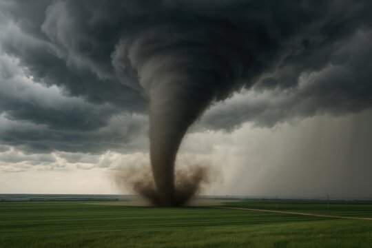 Dramatic tornado over field.